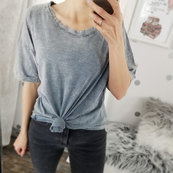 Last2️⃣ Fall Tops Denim Blue Tee Mineral Wash Laid Back Every Day Tshirt - Picture 6 of 9